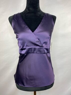 NWT GNW Purple Satin Sleeveless V-Neck Blouse Top Size M